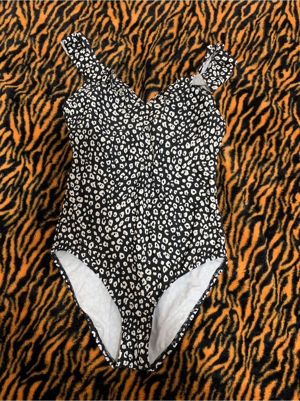 Black and White Leopard Print One-Piece Swimsuit